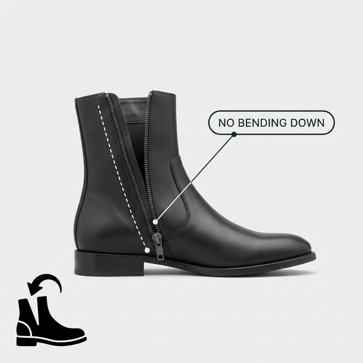 Side zips, stretch panels and a wide opening. Nothing you have to bend down for or fight your way...